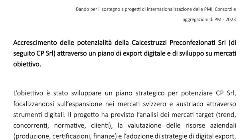 Bando per il sostegno a progetti di internazionalizzazione delle PMI