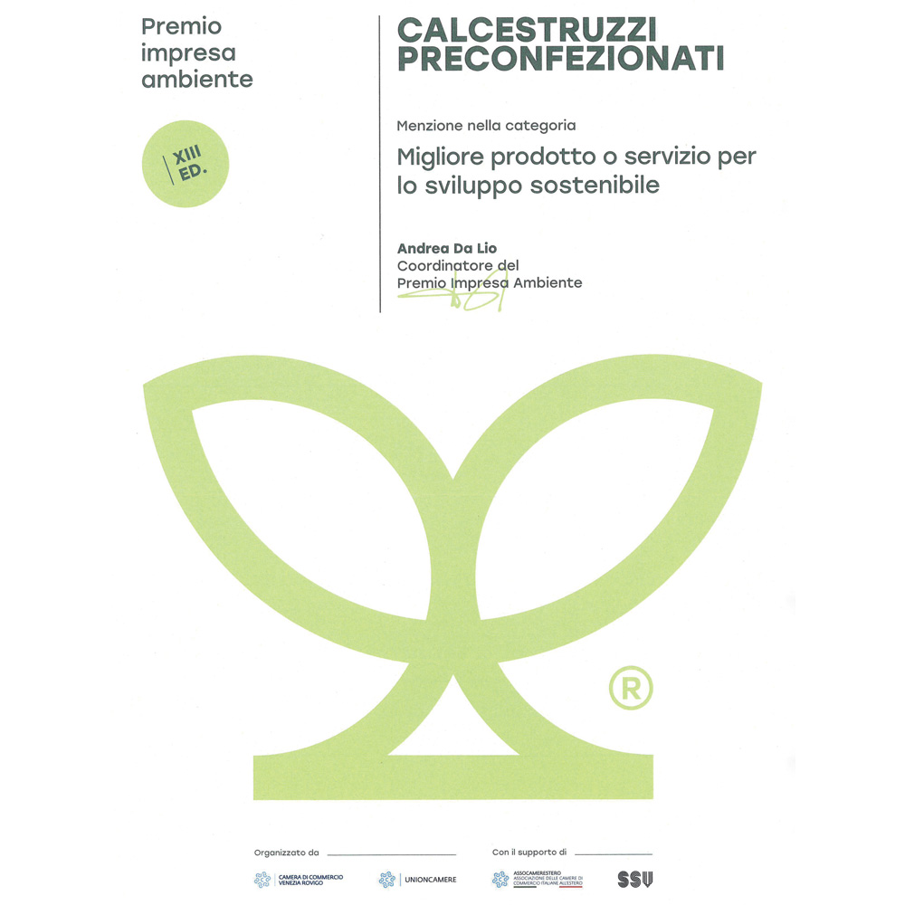 Premio Impresa Ambiente 2025: menzione a Calcestruzzi Preconfezionati per il calcestruzzo ecologico ad alte prestazioni